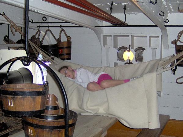 Some little landlubber sacked out on HMS Warrior!