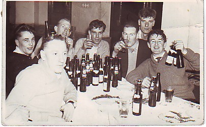 Taken in the NAAFI York Barracks Munster. From left forget the first guys name, then Arnie Drakeford, Willie Rippey, Alan Jackson, big Jock Mc Coy, at