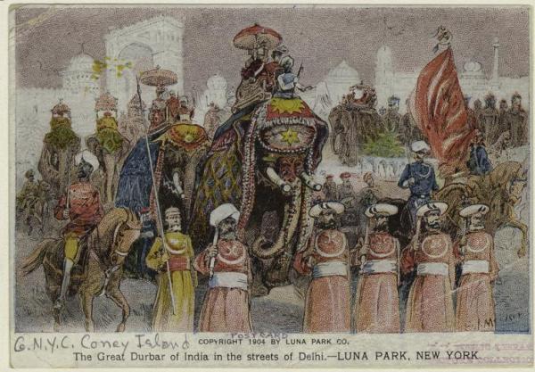 The great durbar of India in the streets of the Delhi-Luna Park, New York.