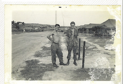 Two of the 1st Div originals who went over on the troopship,,L. John "machine gun " Watson,,R, Barry Strand who came from Canada to enlist when shortl