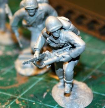 USMC 60mm mortar team runs forward, inspired by Peleiu from "The Pacific"