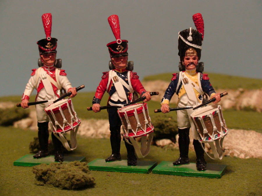 WA67 - Les Tambours 
57th Regiment of the Grenadiers - Bearskin, dark blue tunic
6th Regiment Foot Artillery - Shako, red tunic
17th Line Regiment - S